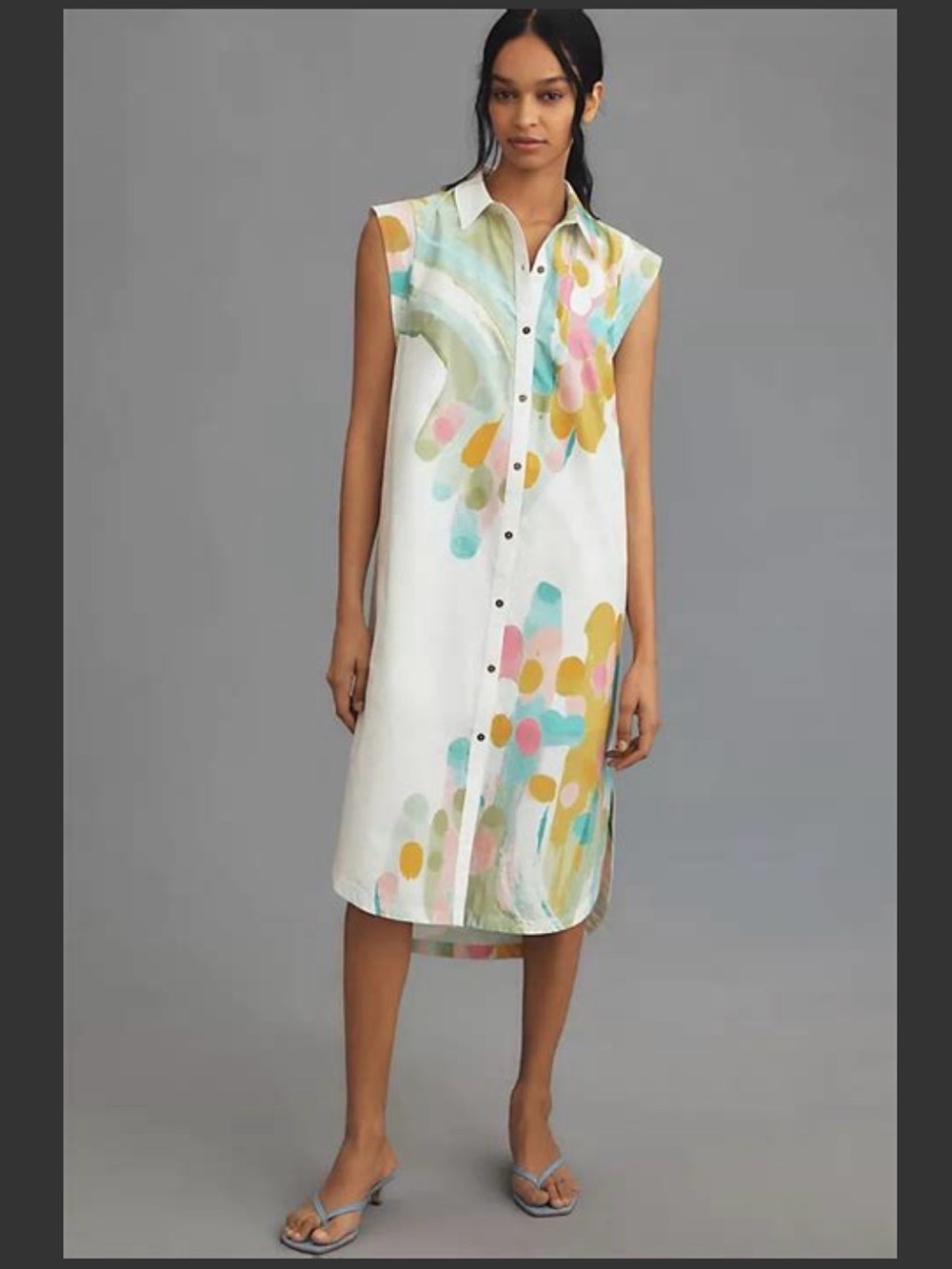 MAEVE Sleeveless Button-Front Colorful Abstract Print Shirt Dress